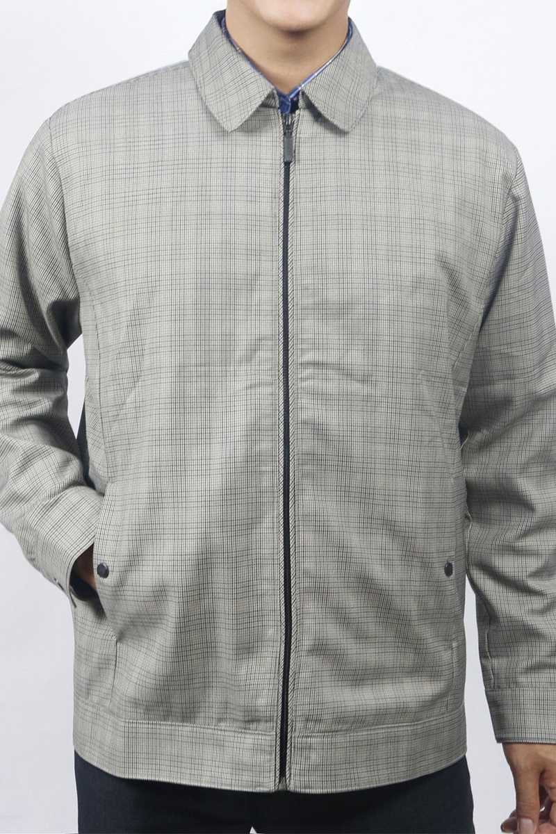 Áo Khoác Jacket 2 lớp Novelty cổ bẻ họa tiết caro nhỏ màu xám NJKMCNMT3B2305682
