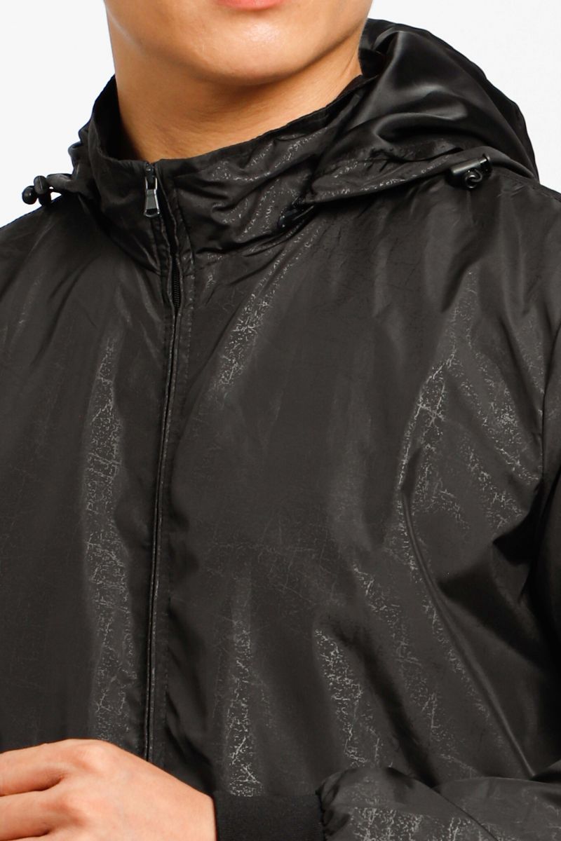 Áo Khoác Jacket 2 lớp Novelty nón rời họa tiết in chìm màu đen màu đen NJKMMDMPLR2203242