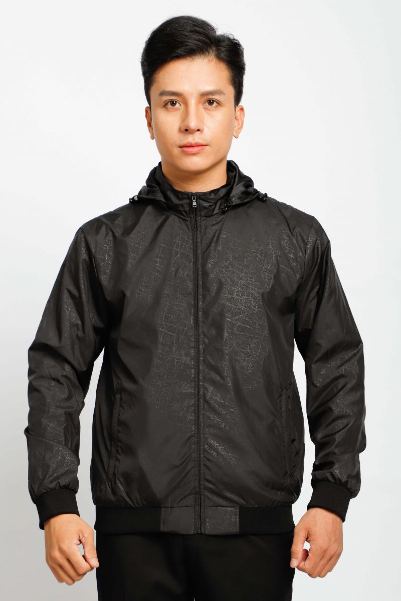Áo Khoác Jacket 2 lớp Novelty nón rời họa tiết in chìm màu đen màu đen NJKMMDMPLR2203242