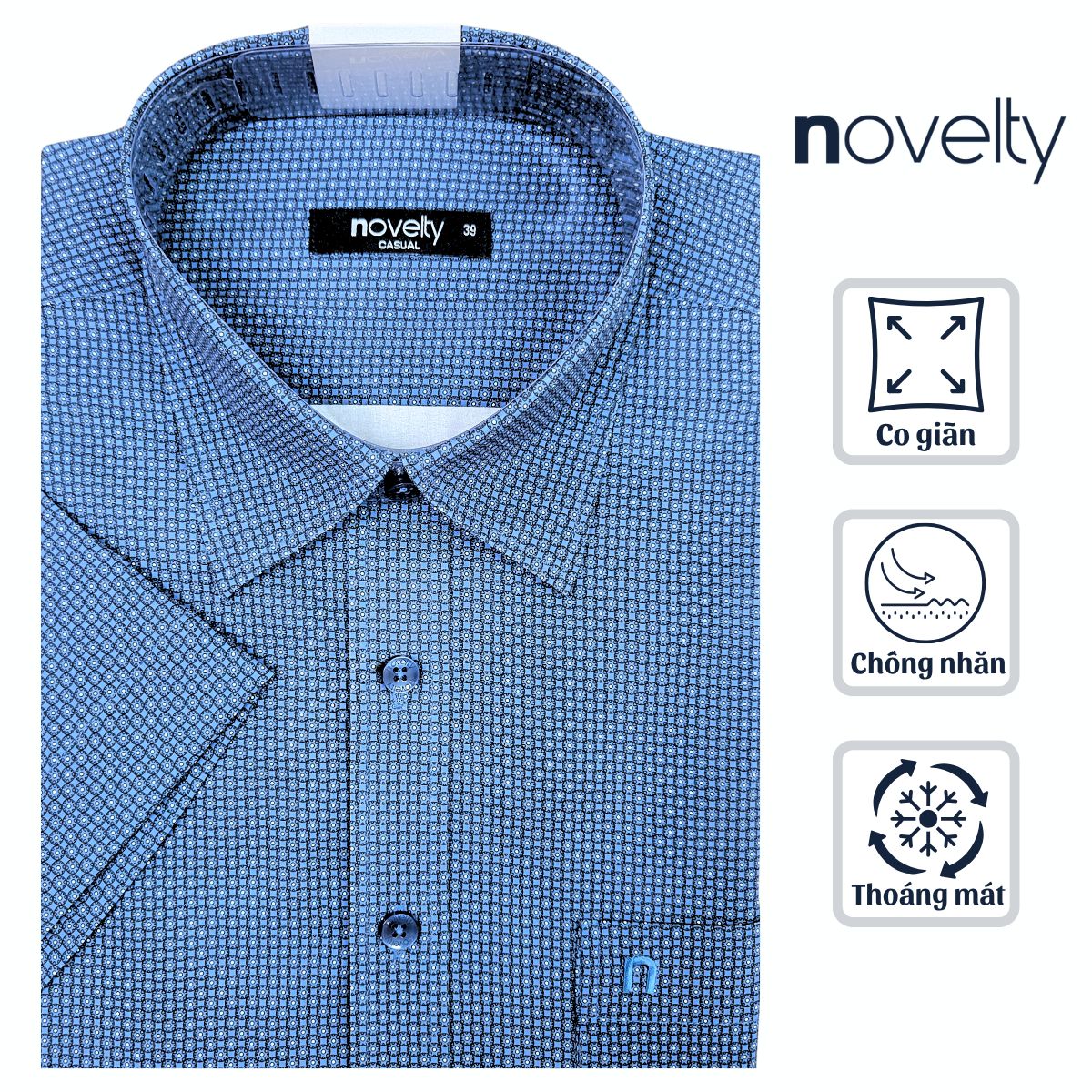 ÁO SƠ MI NAM NGẮN TAY NOVELTY CASUAL SPUN HOA VĂN XANH ĐẬM NSMMINMSPB261052N