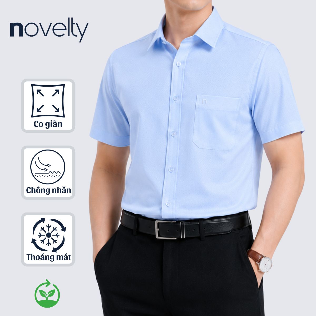 ÁO SƠ MI NAM NGẮN TAY NOVELTY REGULAR FIT SPUN MODAL TRƠN MÀU XANH NHẠT CÓ VÂN NSMMHTMT2R261008N