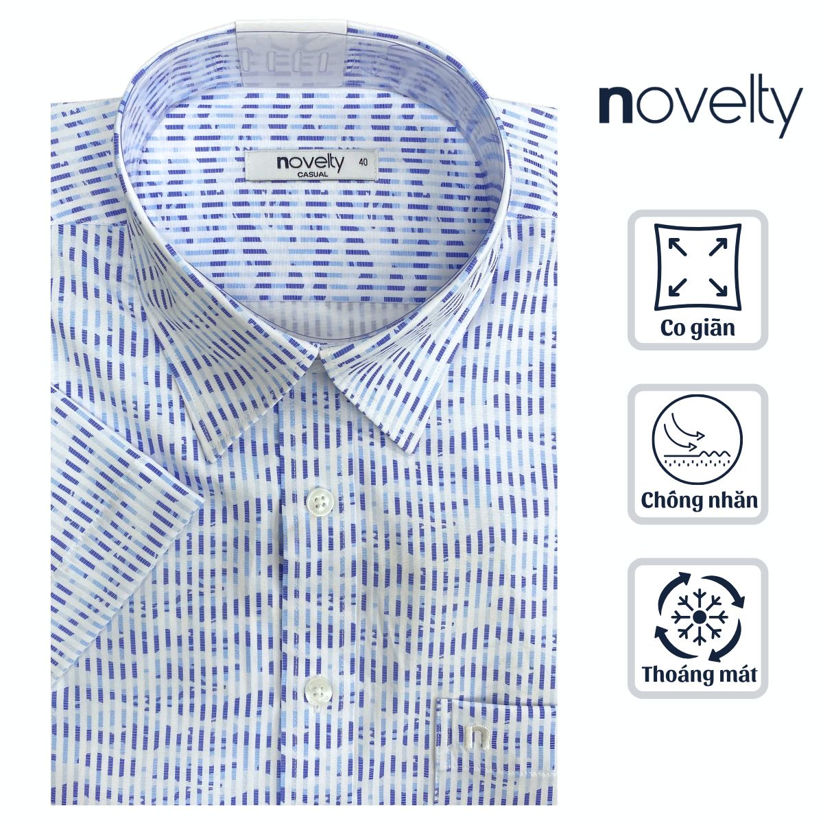 ÁO SƠ MI NAM NGẮN TAY NOVELTY CASUAL SPUN HOA VĂN XANH BIỂN NSMMINMSPB260997N