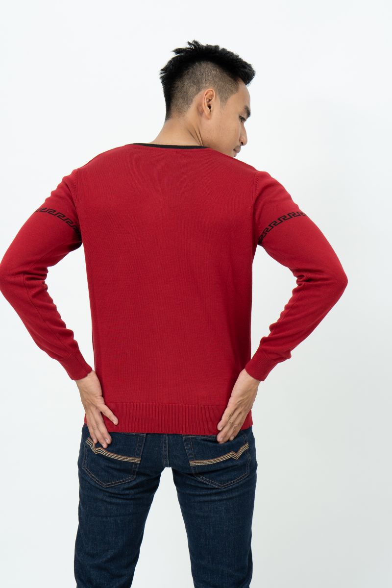 Áo len nam Novelty regular fit  cổ tim phối họa tiết màu đỏ đô NALMHTNACR180573I