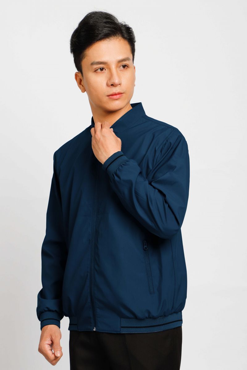 Áo khoác jacket bonding Novelty cổ trụ xanh đen NJKMMDMPLR2203092