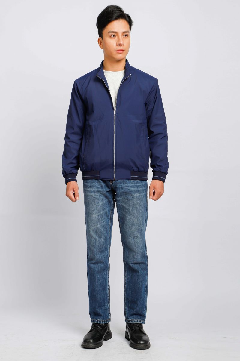 Áo jacket nam bonding cổ trụ Novelty xanh đen 2203052