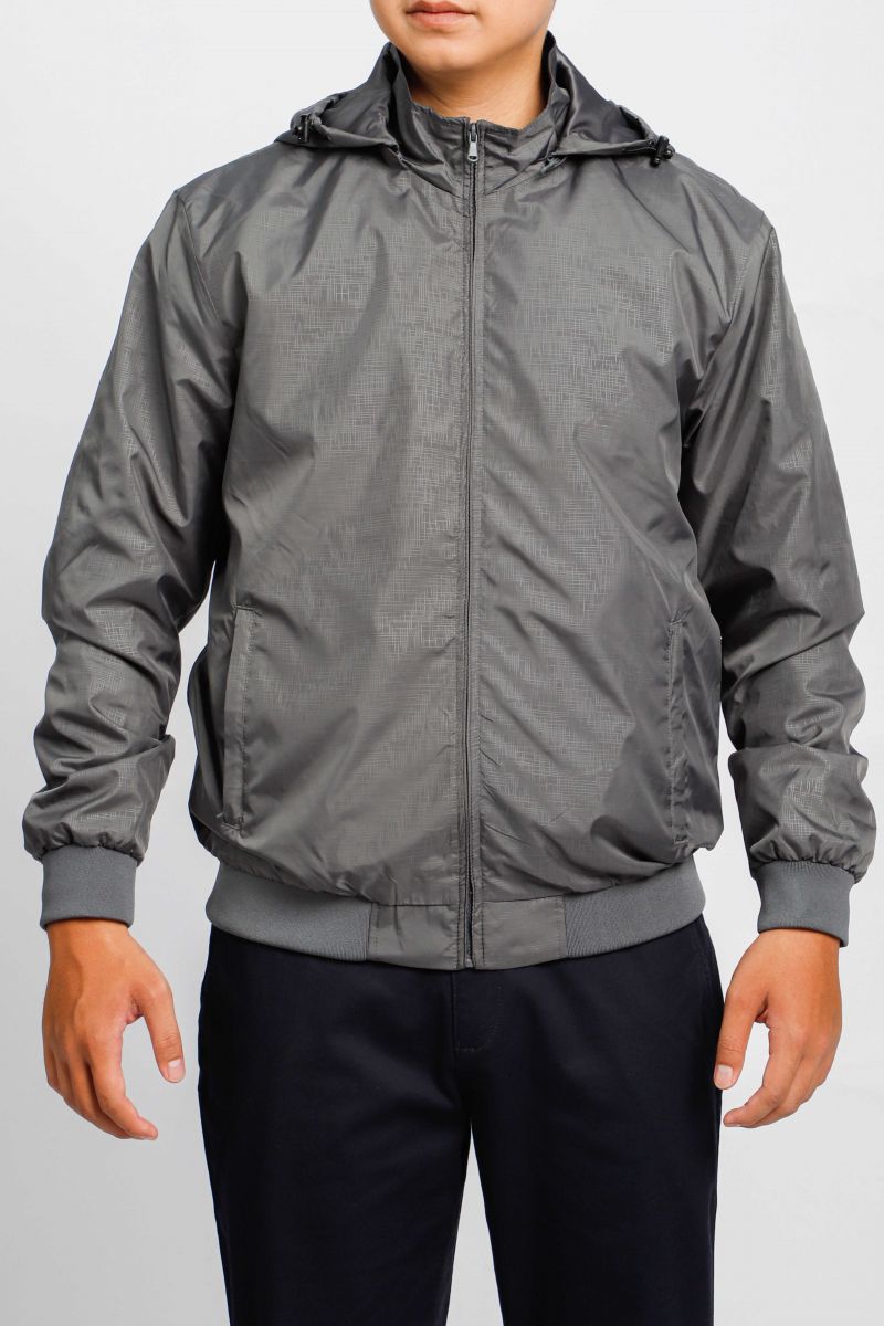Áo Khoác Jacket 2 lớp Novelty nón rời họa tiết in chìm màu xám đậm NJKMMDMPLR2203182
