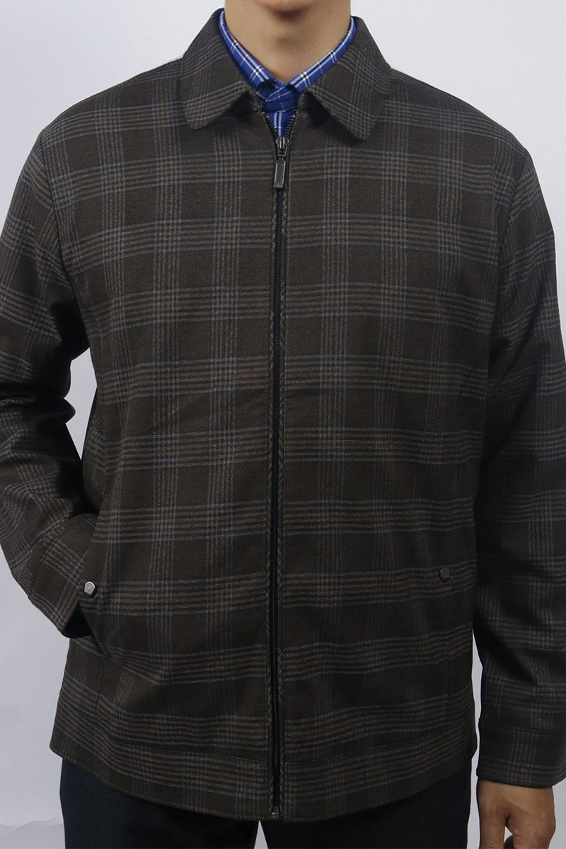 Áo Khoác Jacket 2 lớp Novelty cổ bẻ họa tiết caro nhỏ nâu đậm  NJKMCNMT3B2305302