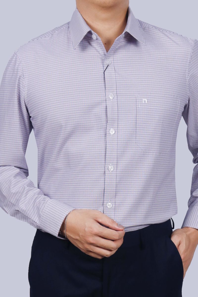 Áo sơ mi nam dài tay Novelty Regular fit họa tiết Caro nhỏ NSMMCNMTCR230754D
