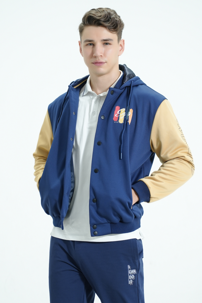 Áo Khoác Jacket 2 lớp nỉ Novelty nón rời xanh đen NJKMMDMPLB2404222