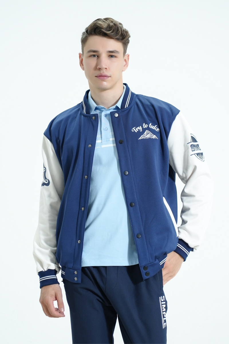 Áo Khoác Jacket 1 lớp nỉ Novelty cổ bomber màu xanh đen NJKMMDMPLB2404241