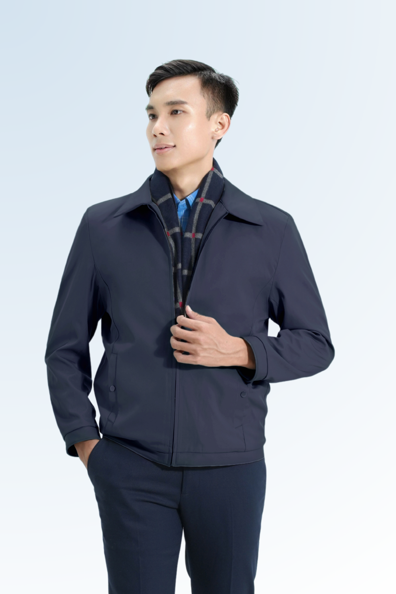 Áo jacket 2 lớp bonding Novelty cổ bẻ - lót lông xanh đen NJKMMDMPLB2404782