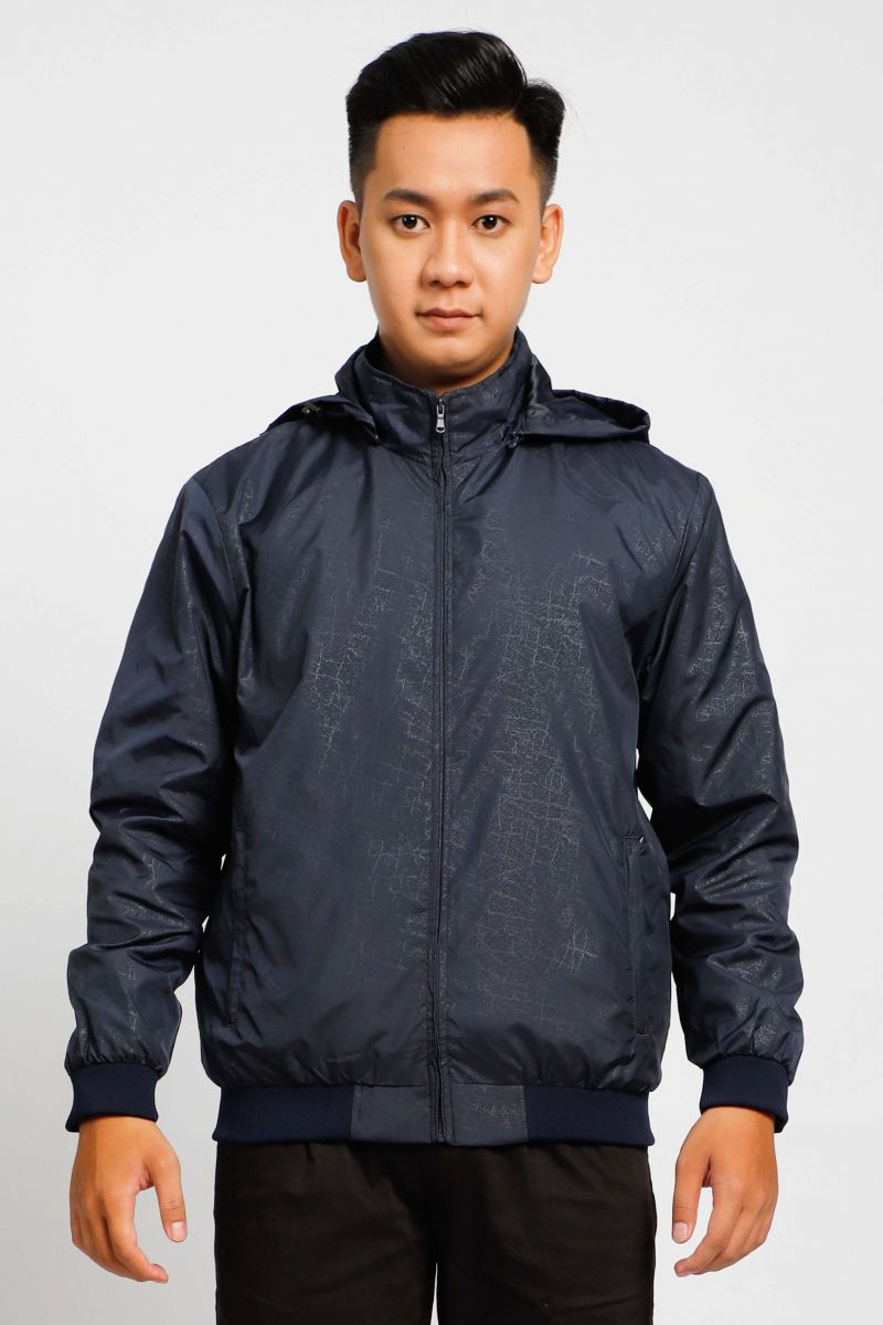Áo jacket nam in chìm nón rời Novelty xanh đen 2203252