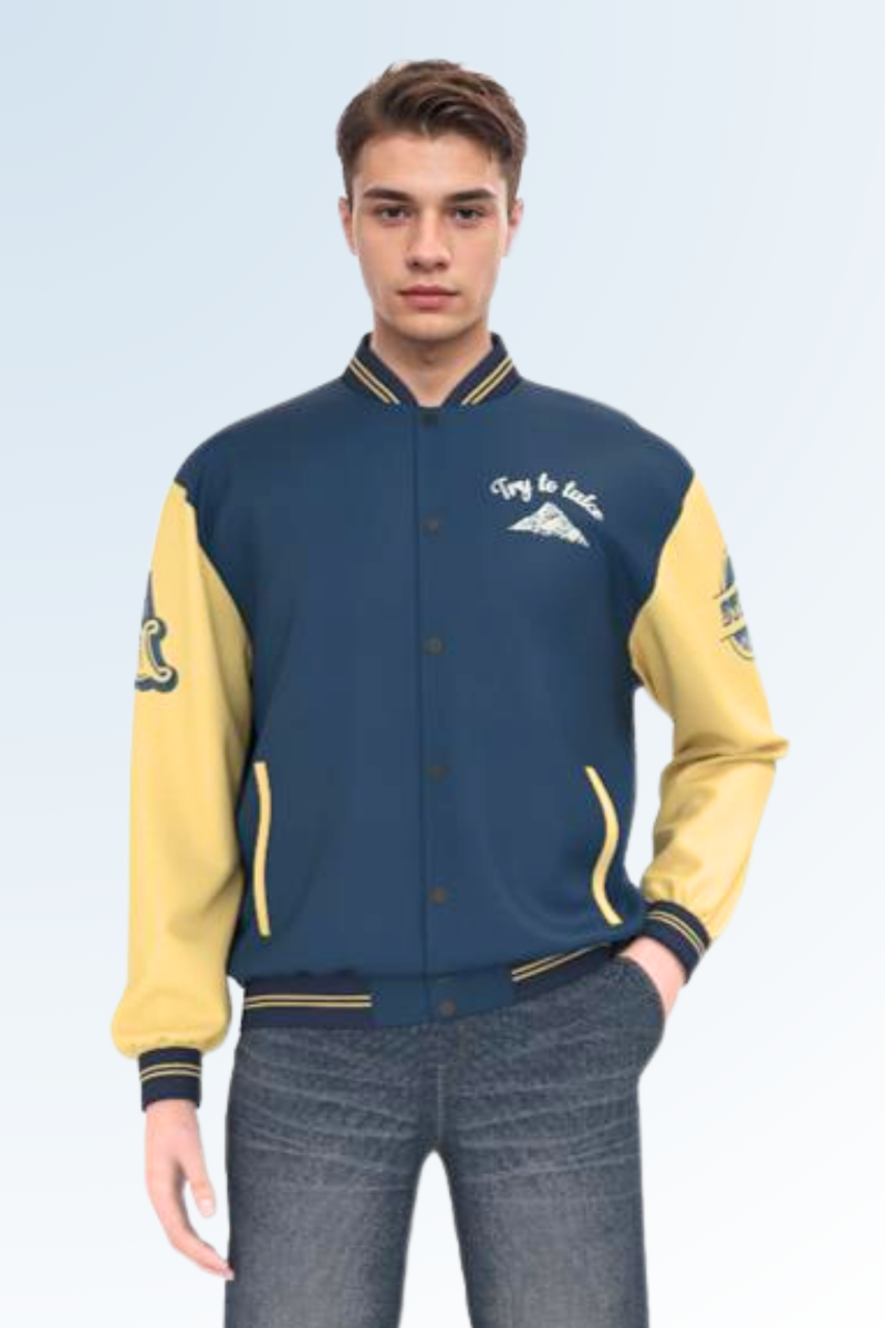 Áo Khoác Jacket 1 lớp nỉ Novelty cổ bomber xanh đen NJKMMDMPLB2404261