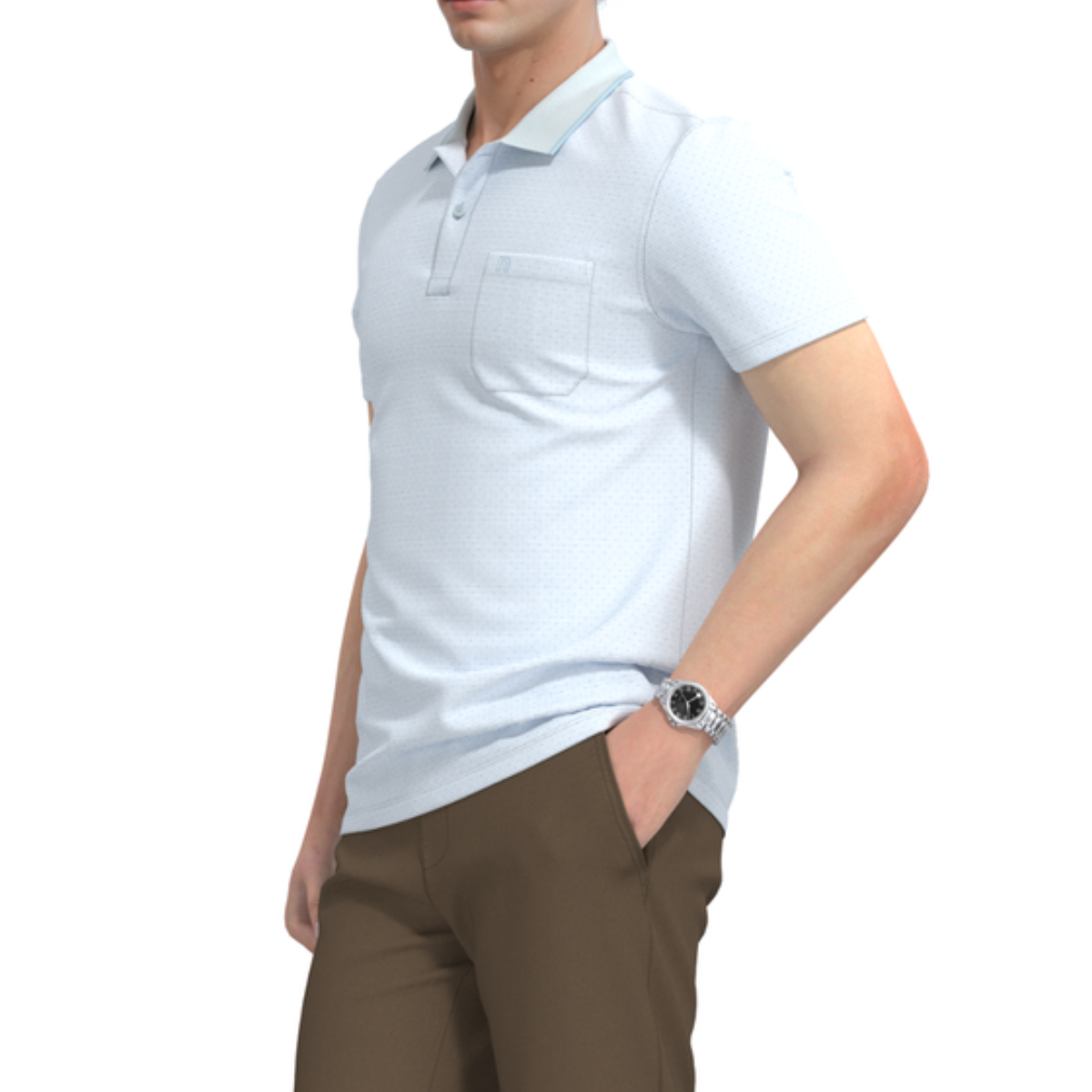 ÁO POLO NAM NOVELTY REGULAR FIT MODAL CÓ TÚI HOA VĂN TRẮNG XANH DƯƠNG NATMINMT3R250424N