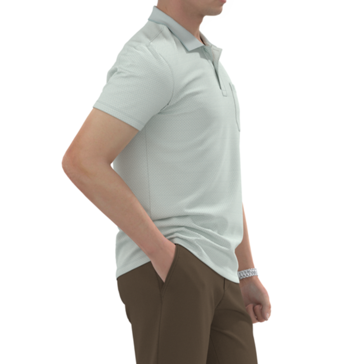 ÁO POLO NAM NOVELTY REGULAR FIT MODAL CÓ TÚI HOA VĂN TRẮNG XANH BẠC HÀ NATMINMT3R250425N
