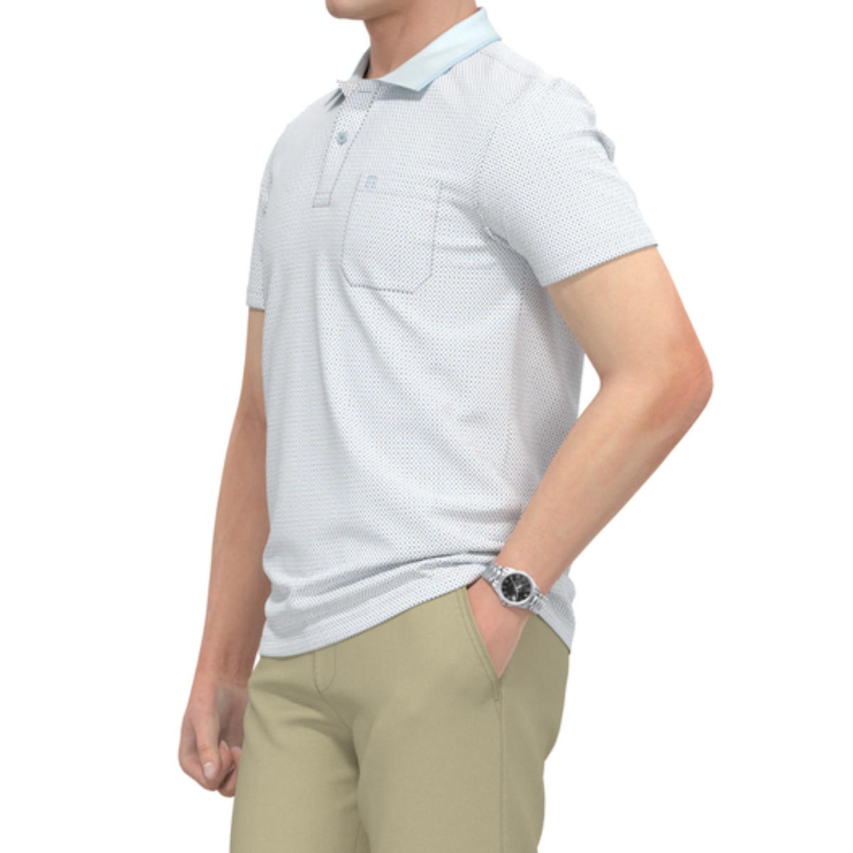 ÁO POLO NAM NOVELTY REGULAR FIT MODAL CÓ TÚI HOA VĂN TRẮNG XANH LAM NATMINMT3R250426N