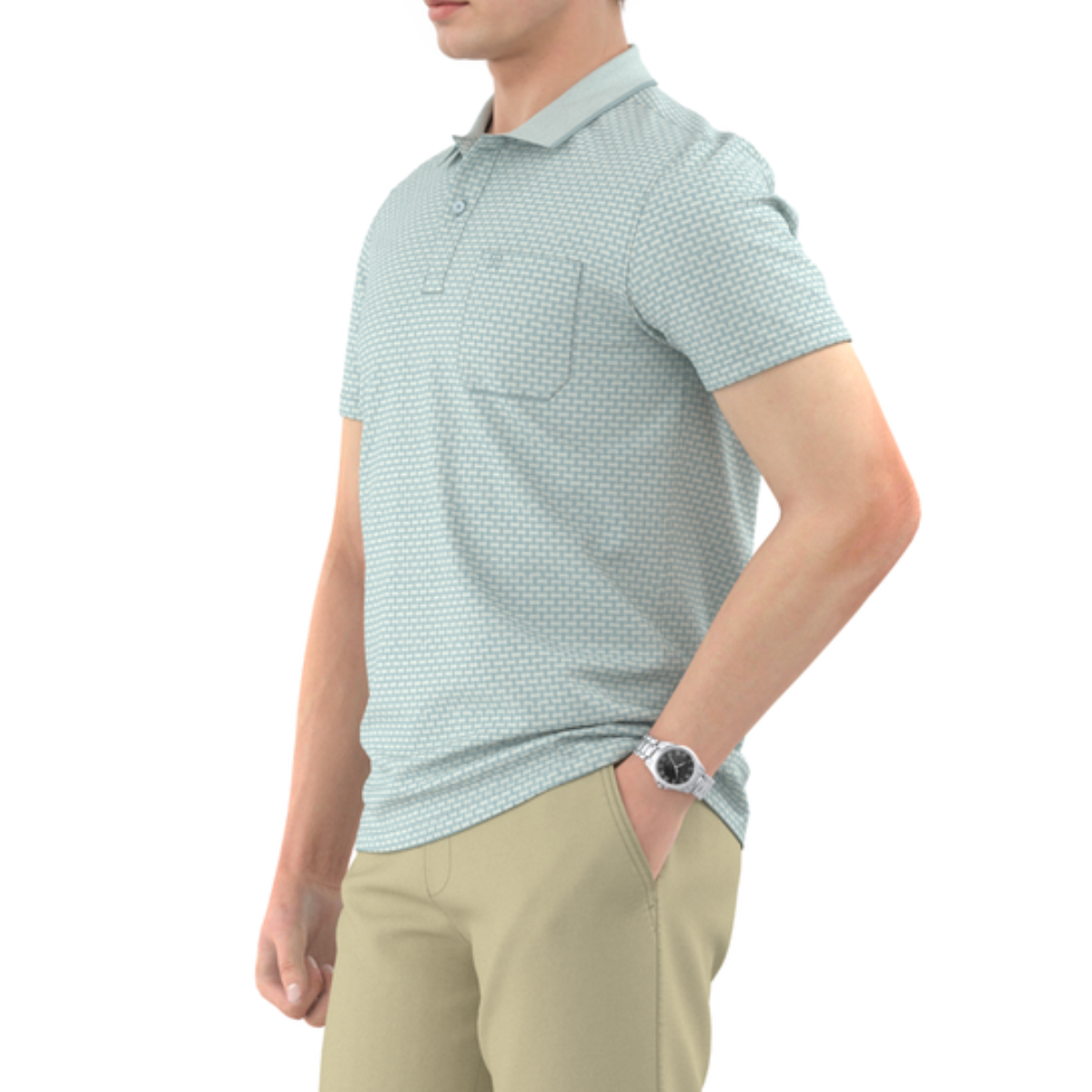 ÁO POLO NAM NOVELTY REGULAR FIT MODAL CÓ TÚI HOA VĂN ĐAN LÁT XANH NHẠT NATMINMT3R250427N