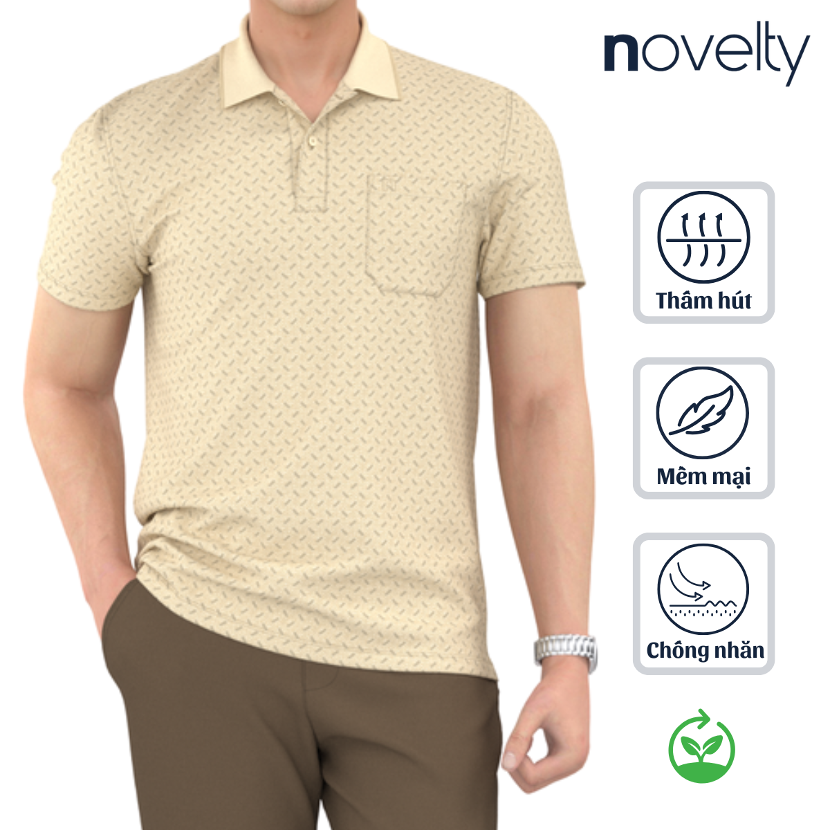 ÁO POLO NAM NOVELTY REGULAR FIT MODAL CÓ TÚI HOA VĂN MÀU VÀNG NATMINMT3R250429N