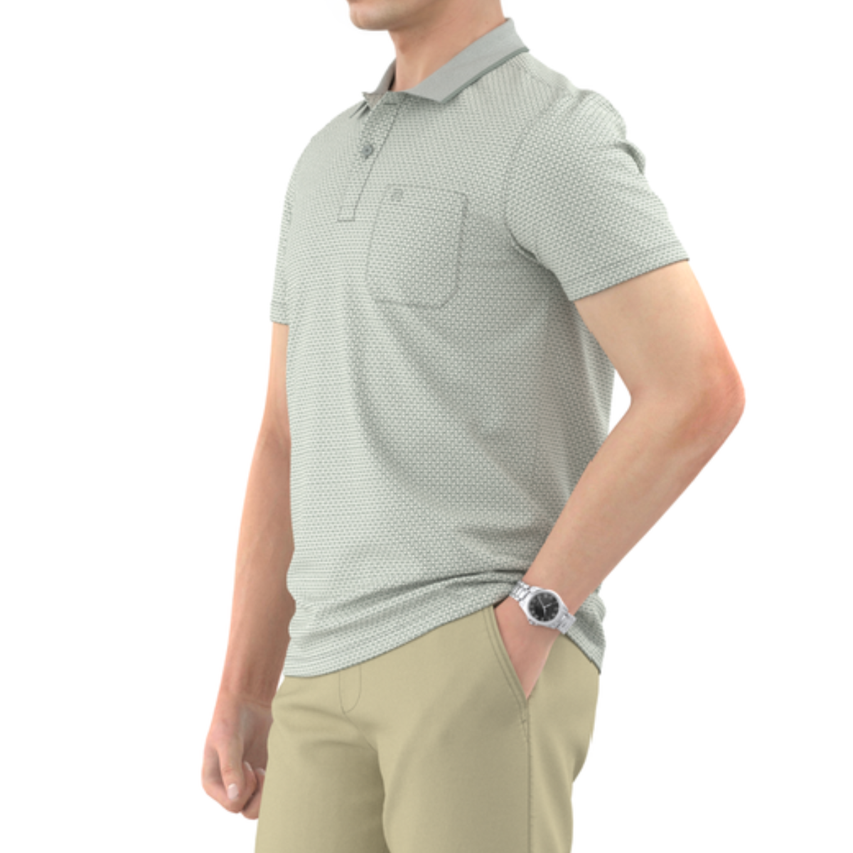 ÁO POLO NAM NOVELTY REGULAR FIT MODAL CÓ TÚI HOA VĂN XANH RÊU NATMINMT3R250430N