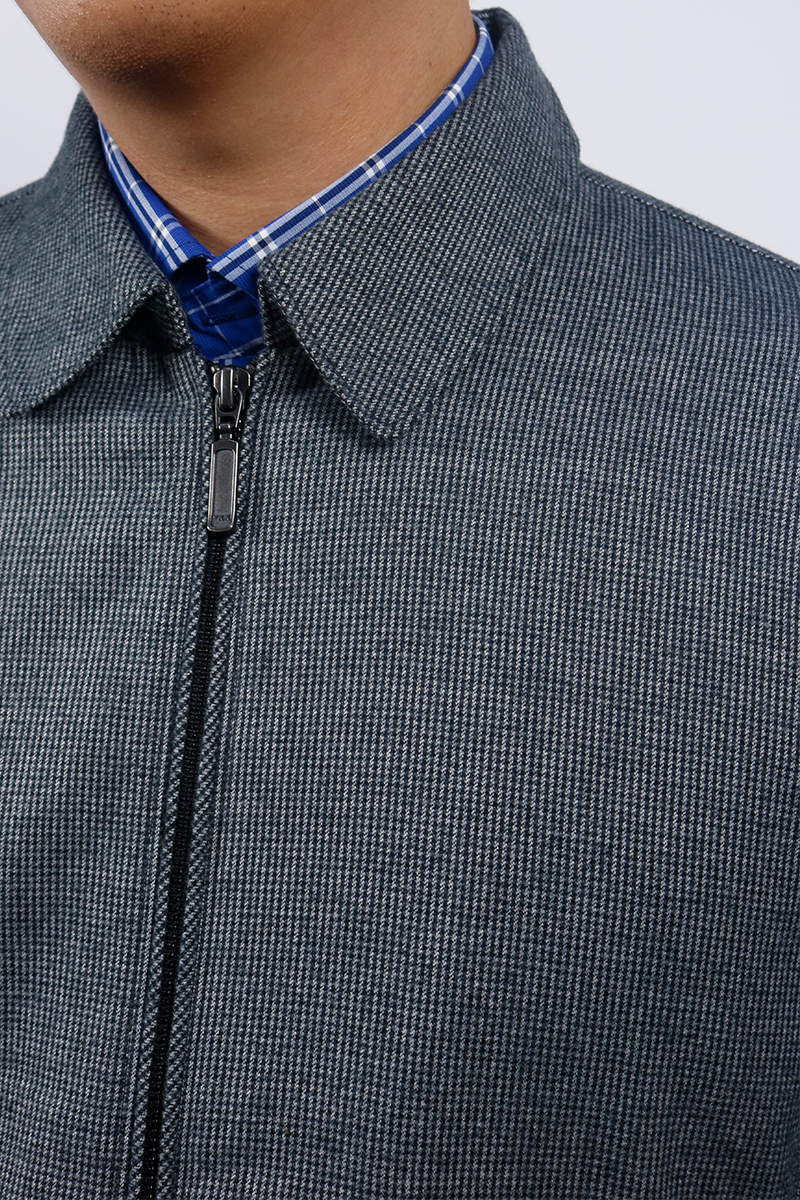 Áo Khoác Jacket 2 lớp Novelty cổ bẻ họa tiết caro nhỏ xám NJKMCNMT3B2305292