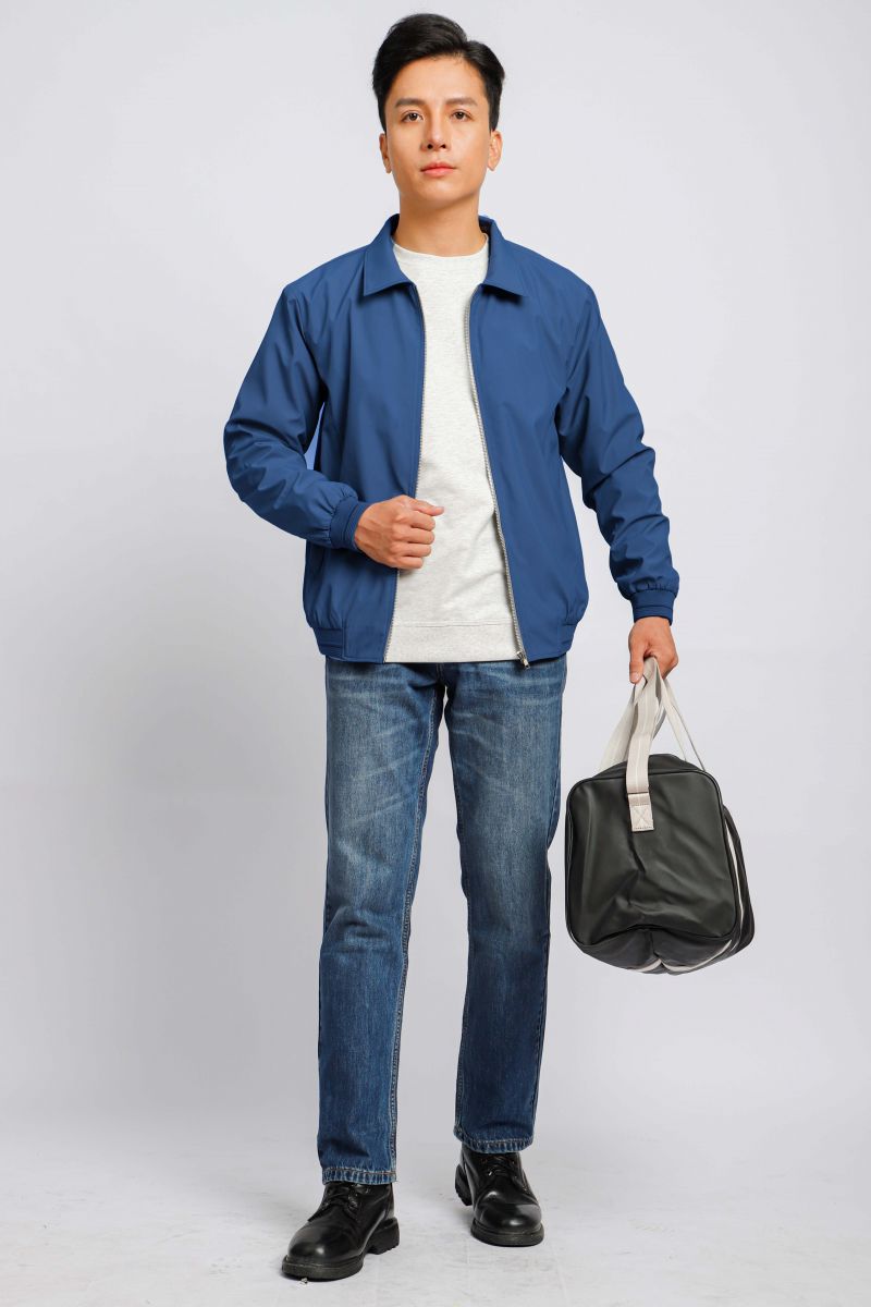 Áo jacket nam bonding cổ bẻ Novelty xanh đen 2203132
