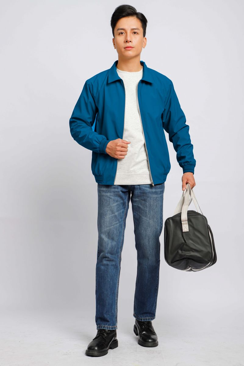 Áo jacket nam bonding cổ bẻ Novelty xanh nhớt 2203122