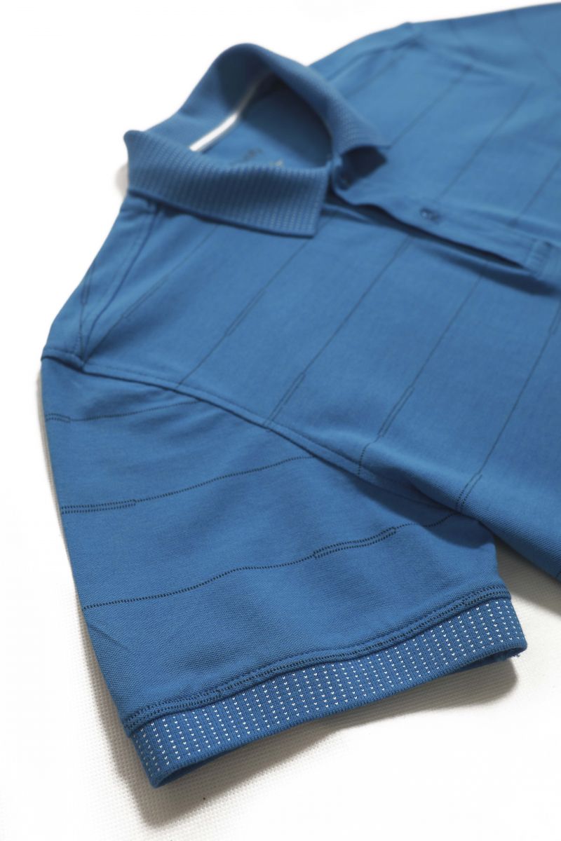Áo Polo nam Novelty Regular fit họa tiết tràn thân, cổ bo dệt họa tiết xanh coban NATMMDMBSR210135N