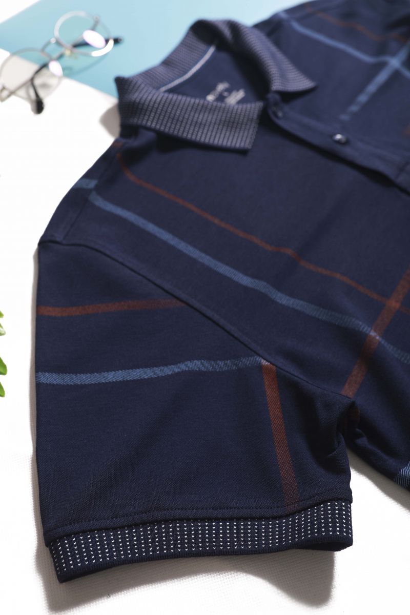 Áo Polo nam Novelty Regular fit họa tiết tràn thân, cổ bo dệt họa tiết xanh navy NATMMDMBSR210132N