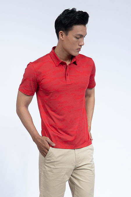 Áo Polo nam Novelty Regular fit màu đỏ in họa tiết NATMHTMPSR190213N