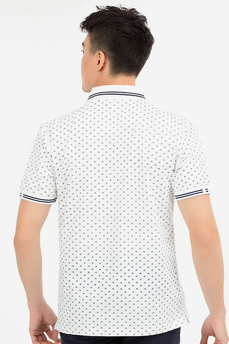 Áo Polo nam Novelty Regular fit in họa tiết màu trắng NATMINMCSR180028N