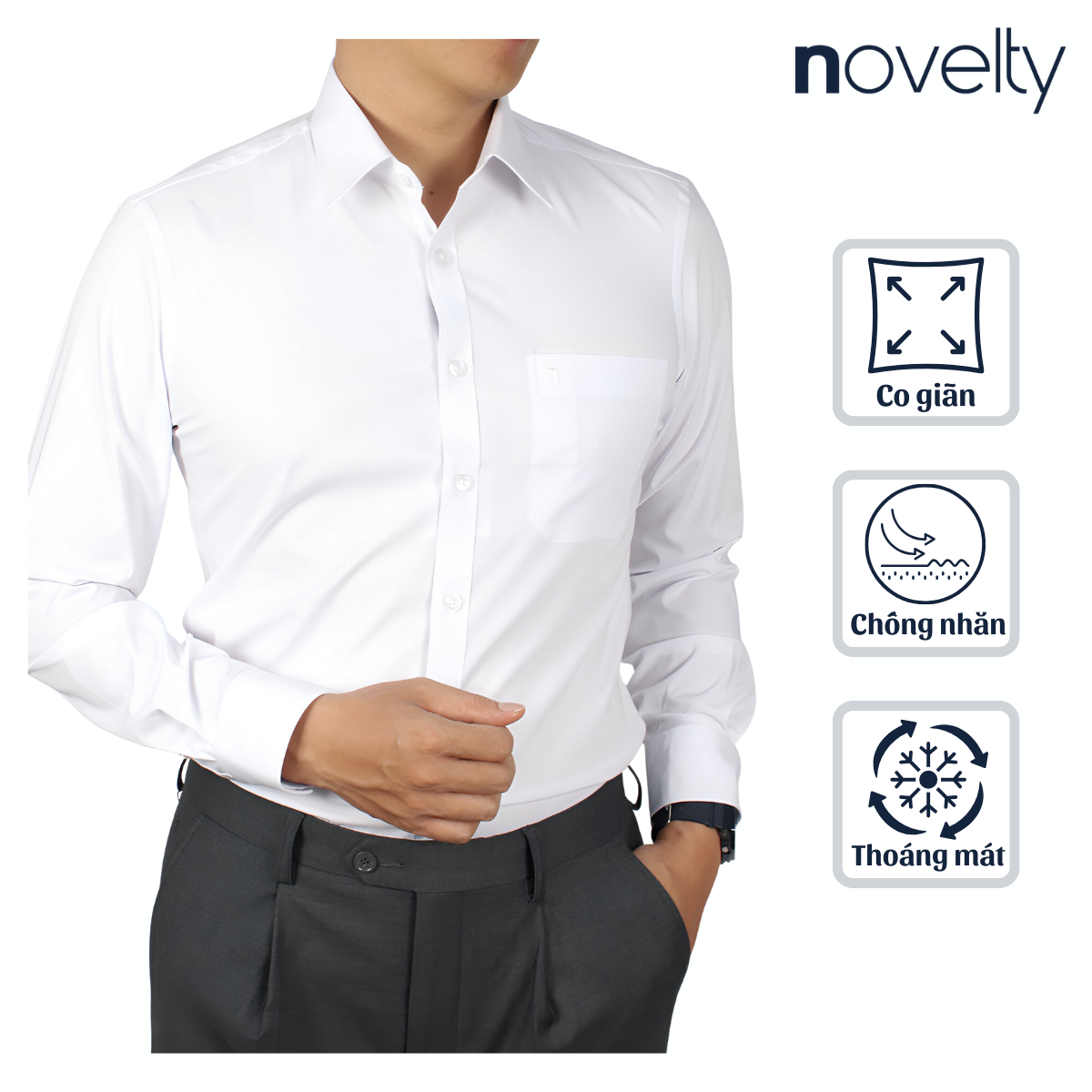 Áo sơ mi trắng dài tay Novelty Regular fit NSMMTTMSPR230489D