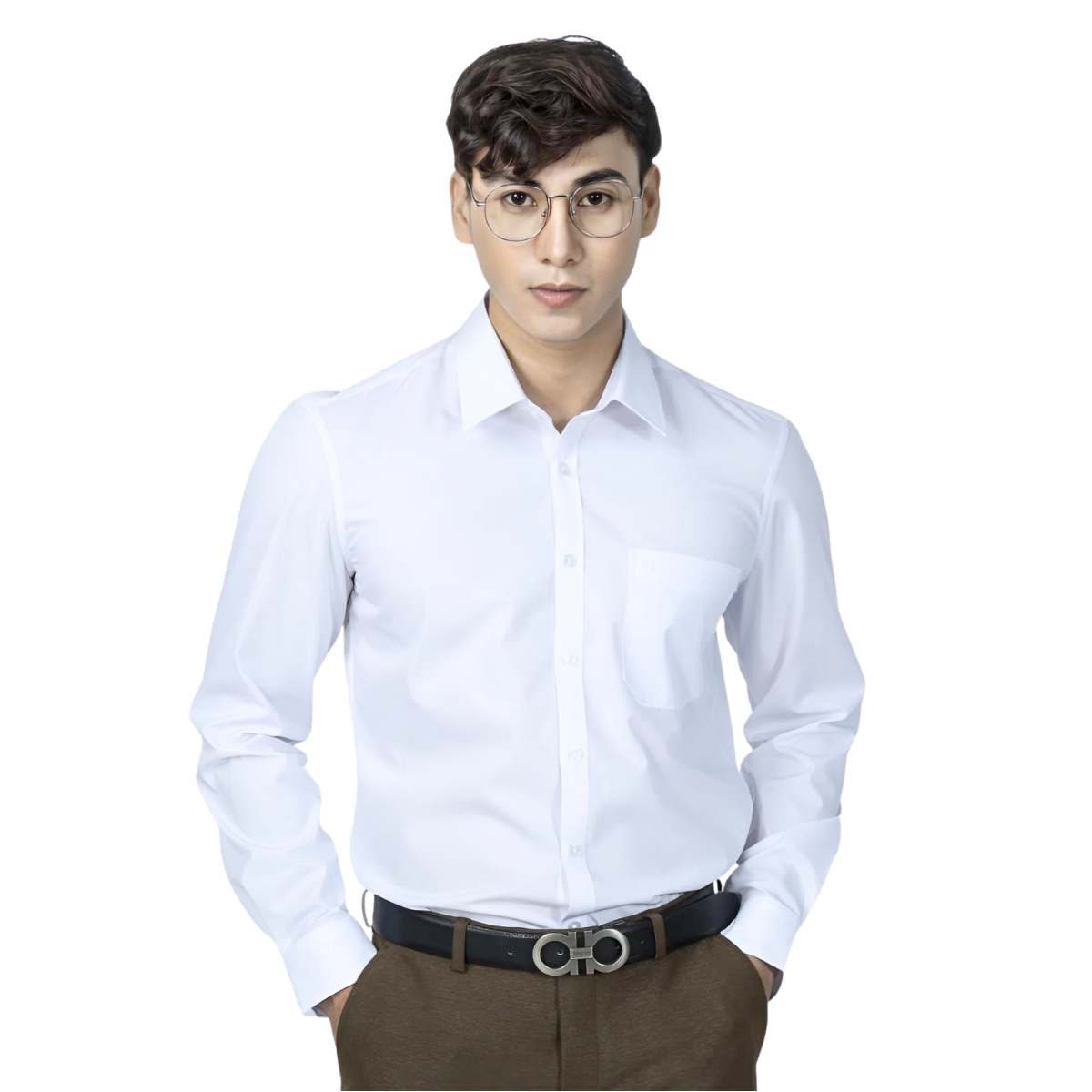 Áo sơ mi trắng dày tay Novelty Regular fit NSMMMWMTCR230953D