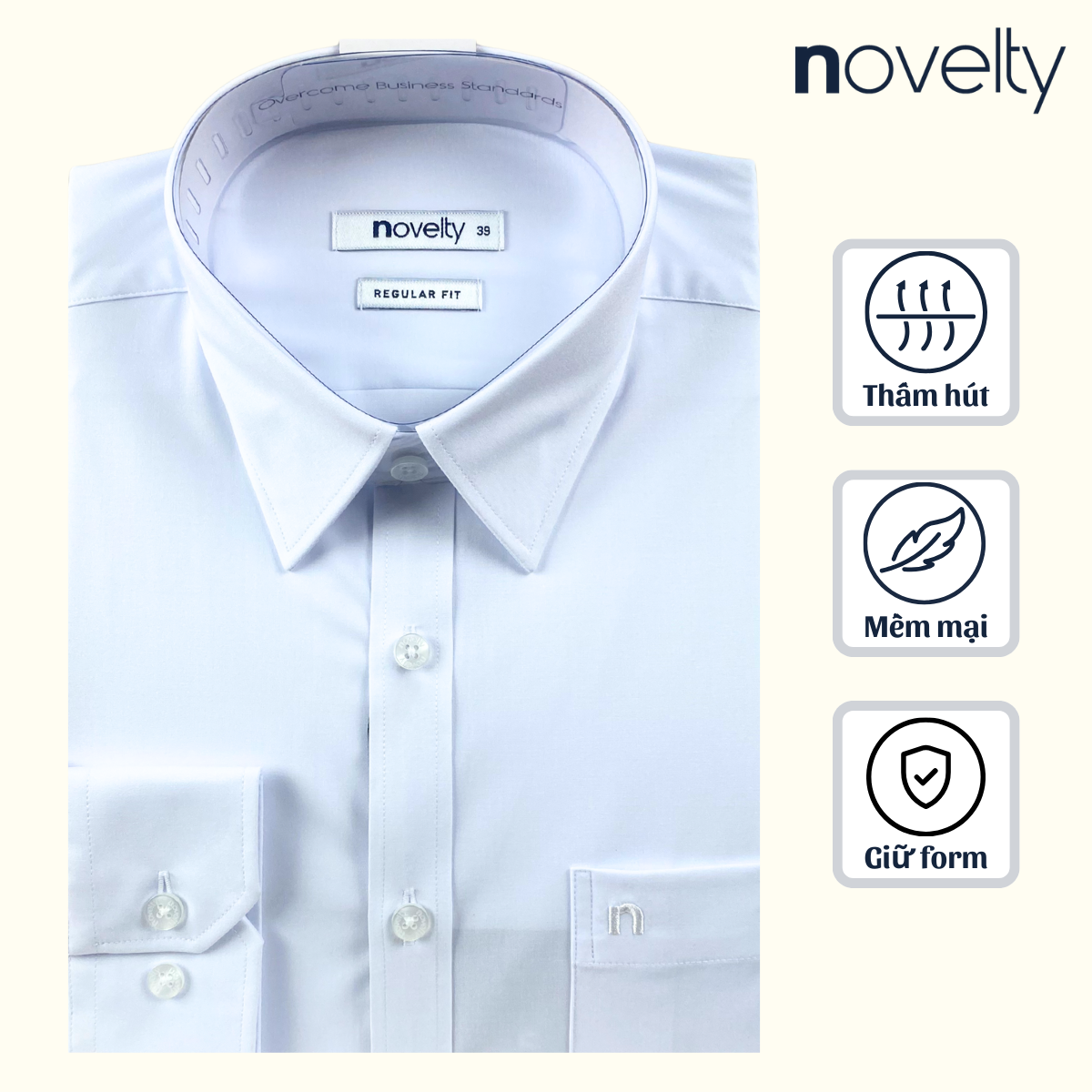 Áo sơ mi trắng dày tay Novelty Regular fit NSMMMWMTCR230953D