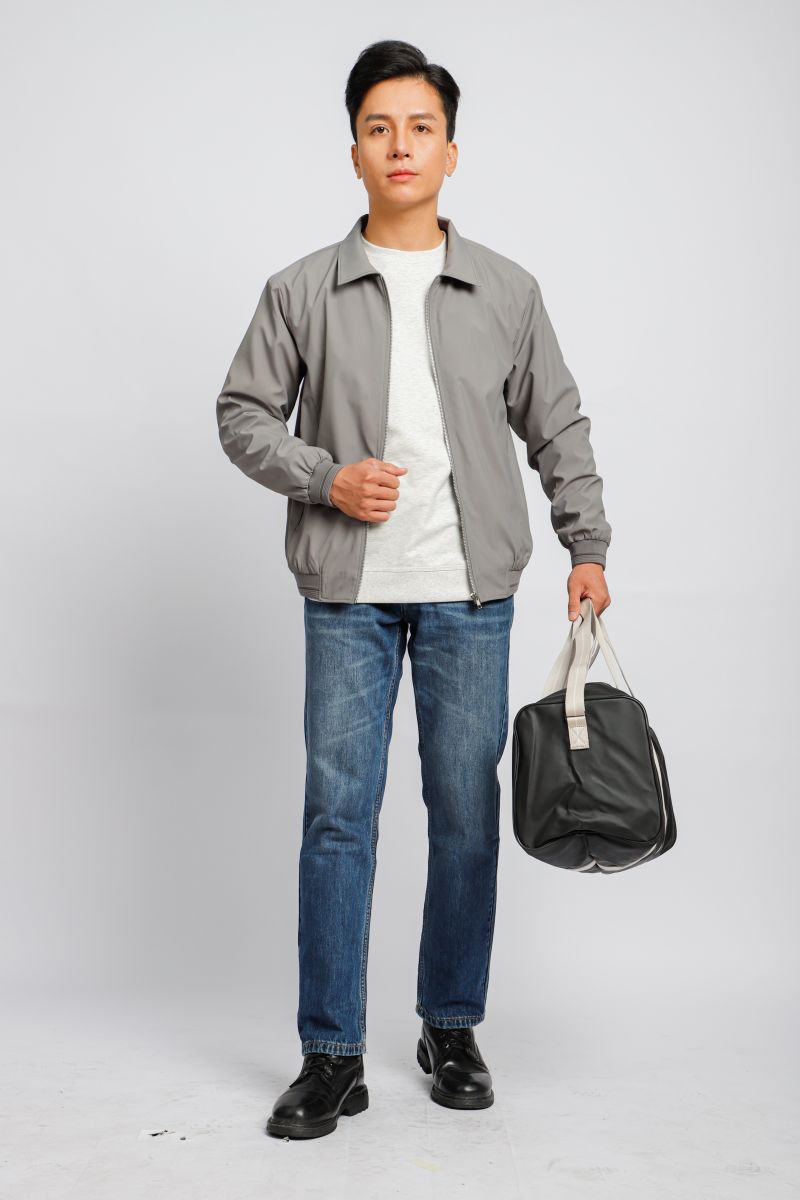 Áo Khoắc jacket 2 lớp bonding Novelty cổ bẻ  màu xám NJKMMTM2203142