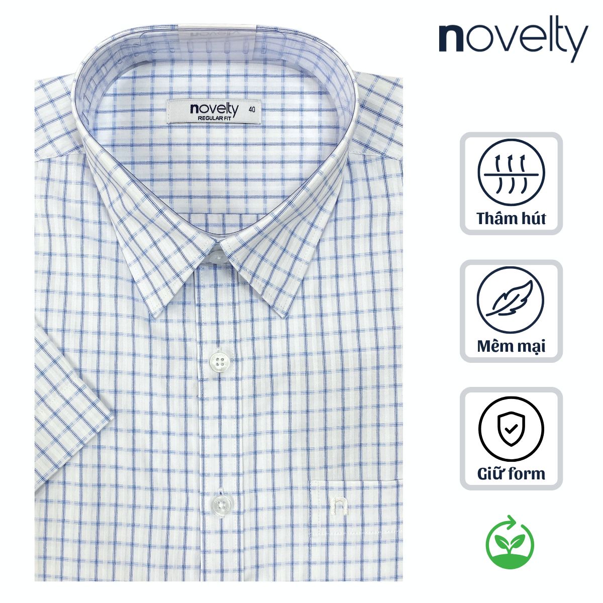 ÁO SƠ MI NAM NGẮN TAY NOVELTY REGULAR FIT RECYCLED T/C SỌC TRẮNG NSMMSNMRCR260852N