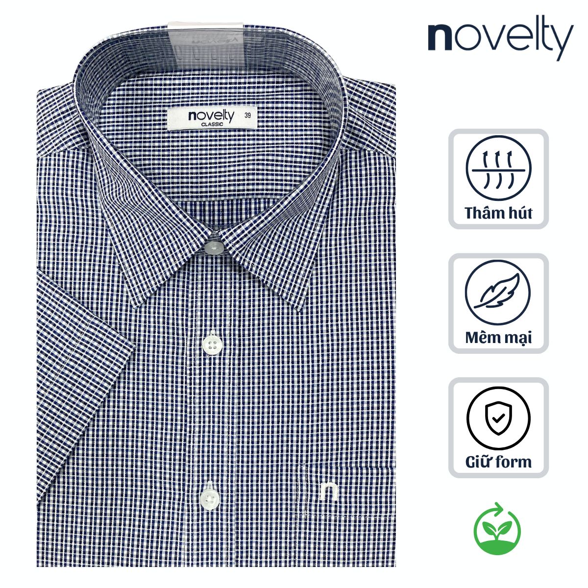 ÁO SƠ MI NAM NGẮN TAY NOVELTY CLASSIC RECYCLED T/C SỌC ĐEN NSMMSNMRCC260884N