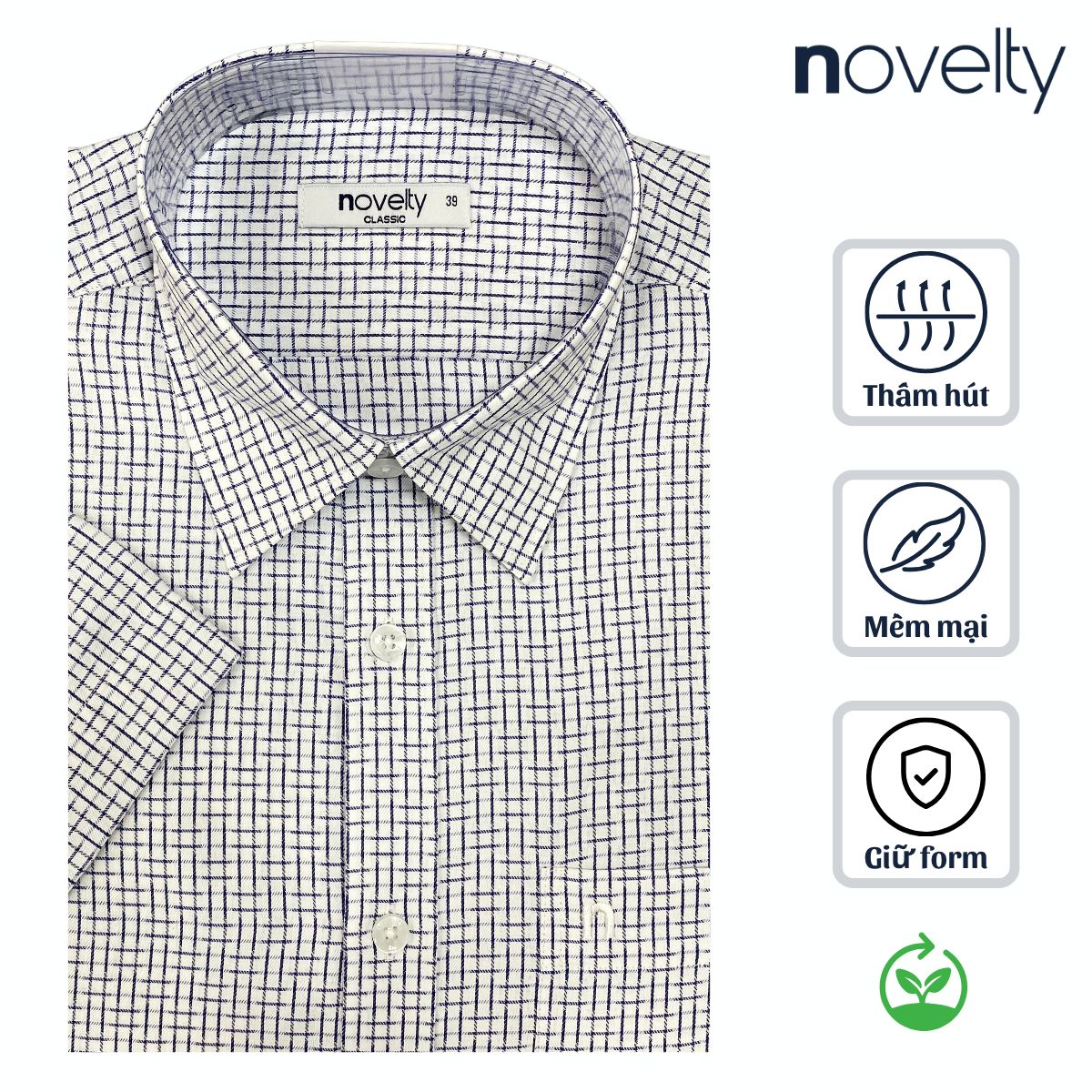 ÁO SƠ MI NAM NGẮN TAY NOVELTY CLASSIC RECYCLED T/C CARO XANH NSMMSNMRCC260848N