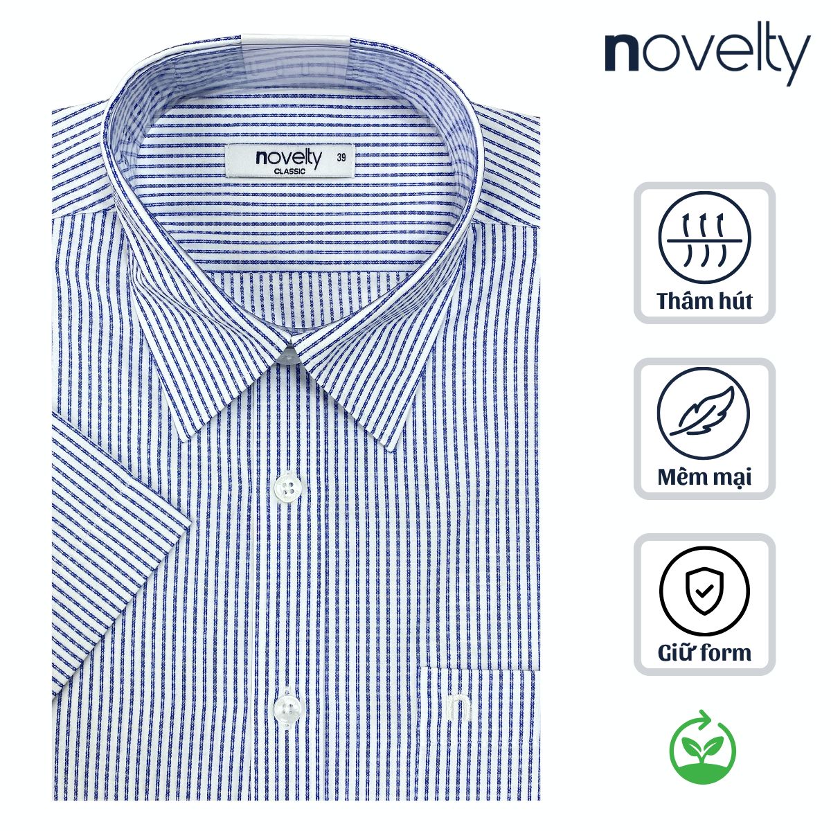 ÁO SƠ MI NAM NGẮN TAY NOVELTY CLASSIC RECYCLED T/C SỌC TRẮNG NSMMSNMRCC260856N