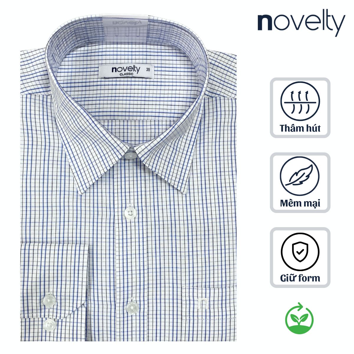 ÁO SƠ MI NAM DÀI TAY NOVELTY CLASSIC RECYCLED T/C CARO XANH NSMMCNMRCC260842D