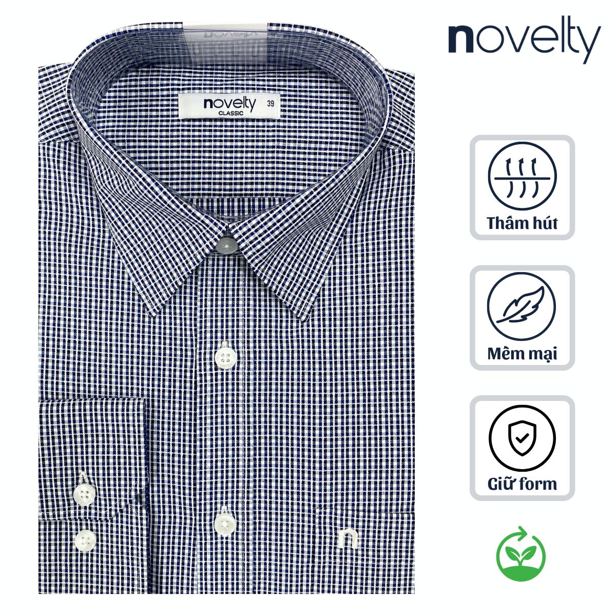ÁO SƠ MI NAM DÀI TAY NOVELTY CLASSIC RECYCLED T/C CARO XANH ĐEN NSMMCNMRCC260879D