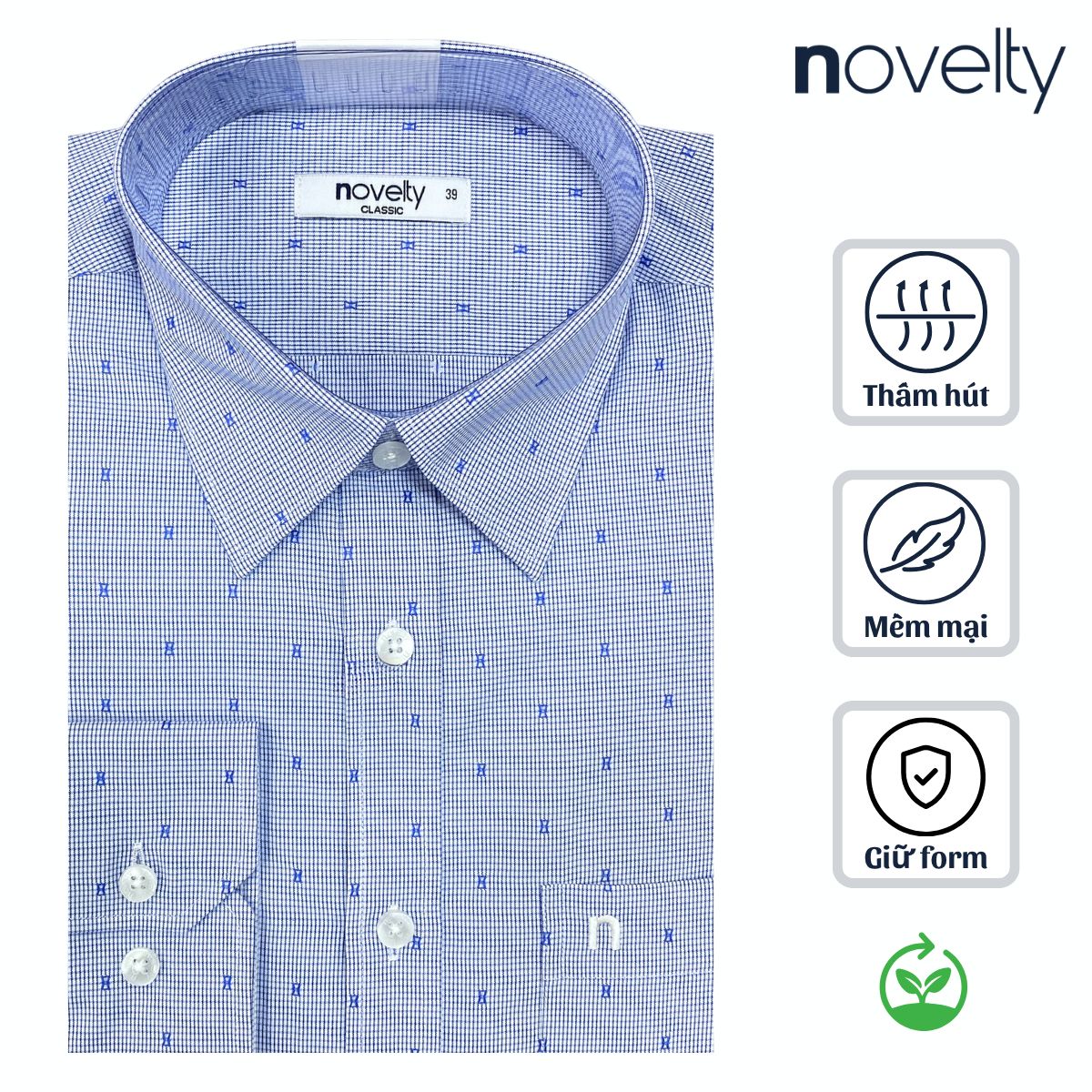 ÁO SƠ MI NAM DÀI TAY NOVELTY CLASSIC RECYCLED T/C CARO XANH NSMMCNMRCC260880D