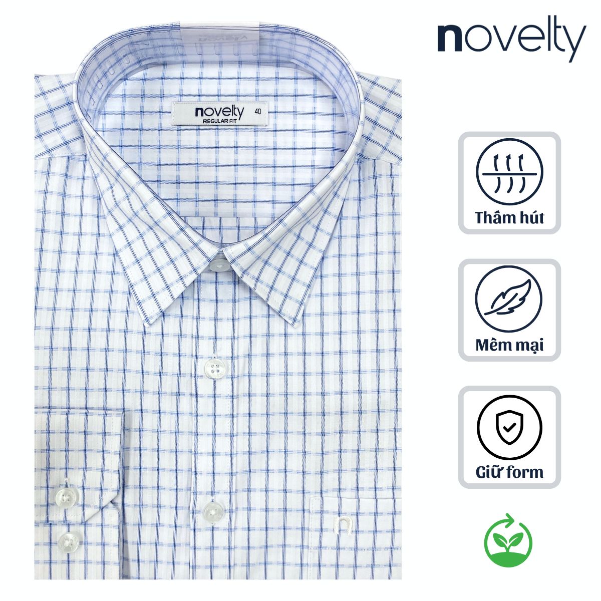 ÁO SƠ MI NAM DÀI TAY NOVELTY REGULAR FIT RECYCLED T/C CARO TRẮNG NSMMCNMRCR260843D