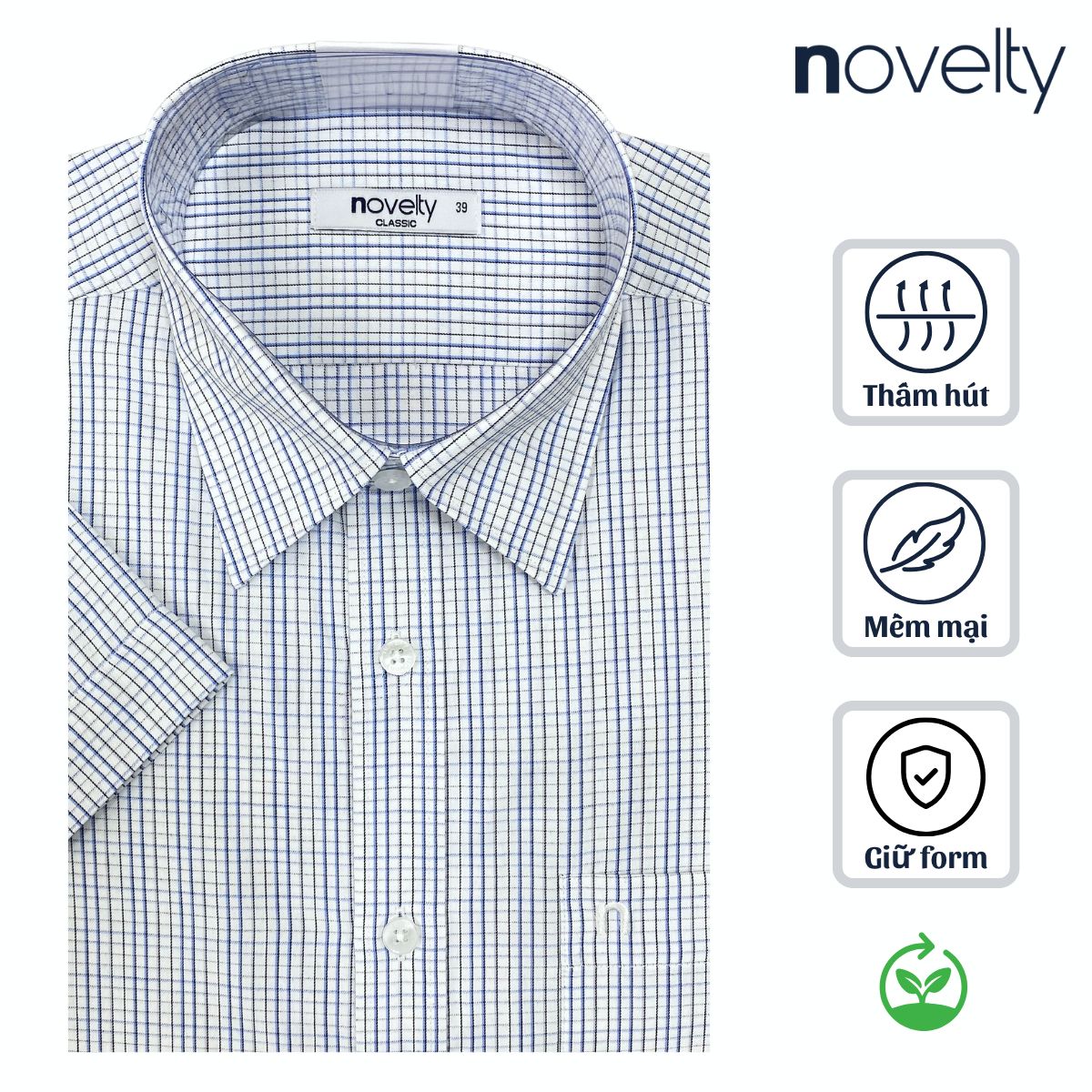 ÁO SƠ MI NAM NGẮN TAY NOVELTY CLASSIC RECYCLED T/C SỌC TRẮNG NSMMSNMRCC260851N