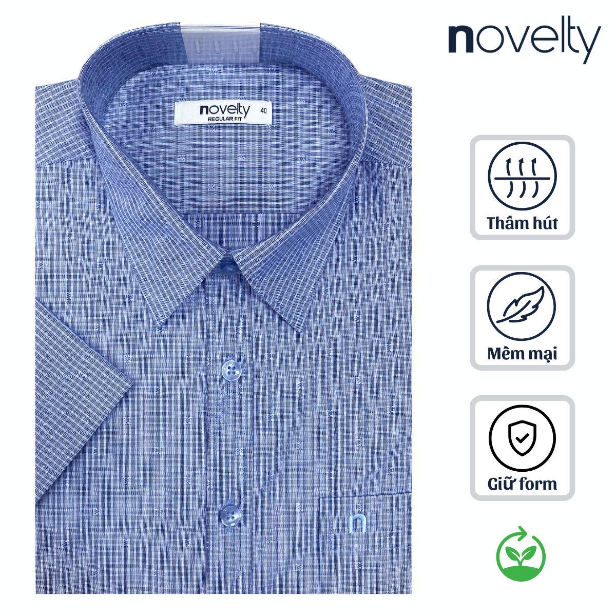 ÁO SƠ MI NAM NGẮN TAY NOVELTY REGULAR FIT RECYCLED T/C SỌC XANH NSMMSNMRCR260855N