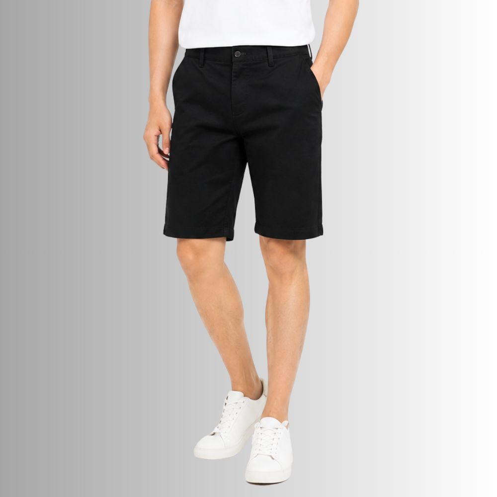 QUẦN SHORT DỆT LINEN NAM NOVELTY 0PLY REGULAR FIT TRƠN MÀU ĐEN NQSLMDMCSR2609670
