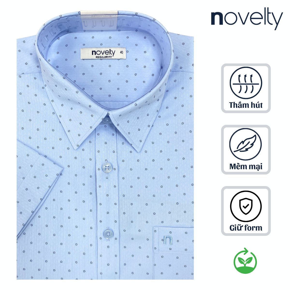 ÁO SƠ MI NAM NGẮN TAY NOVELTY REGULAR FIT RECYCLED T/C HOA VĂN XANH NSMMINMRCR260881N