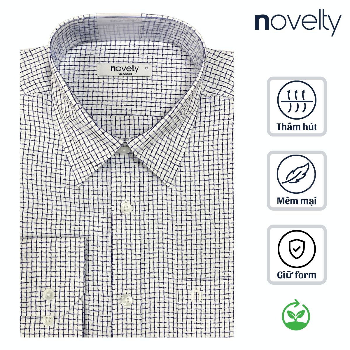 ÁO SƠ MI NAM DÀI TAY NOVELTY CLASSIC RECYCLED T/C CARO XANH NSMMCNMRCC260839D