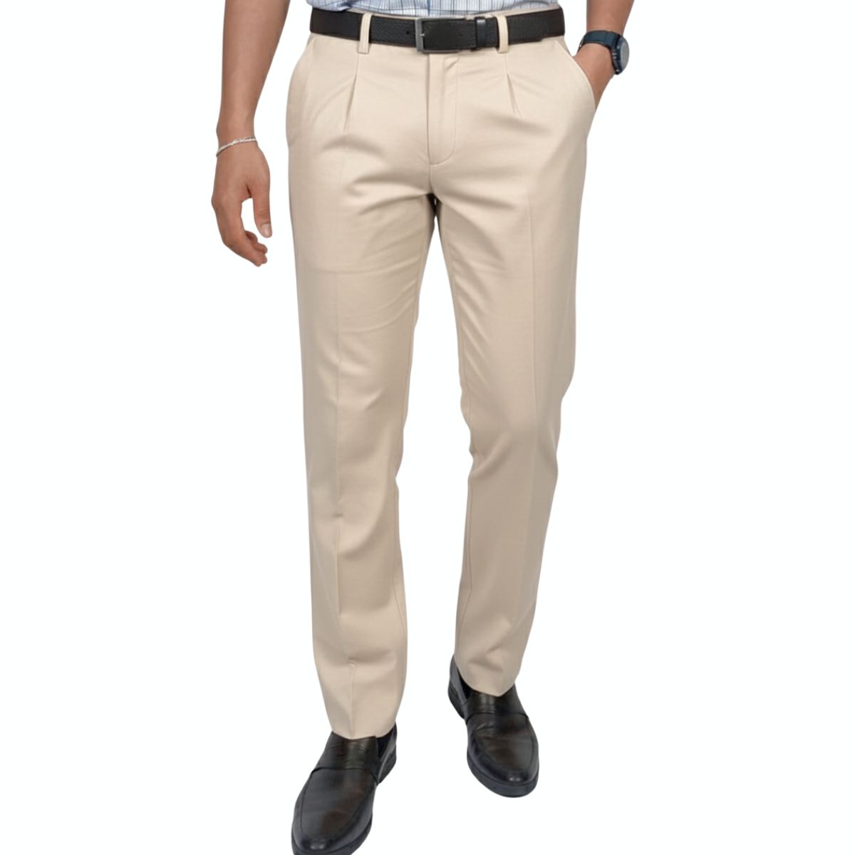 Quần dài khaki nam 1Ply Novelty Classic màu kem NQKMMTMCSC2502091