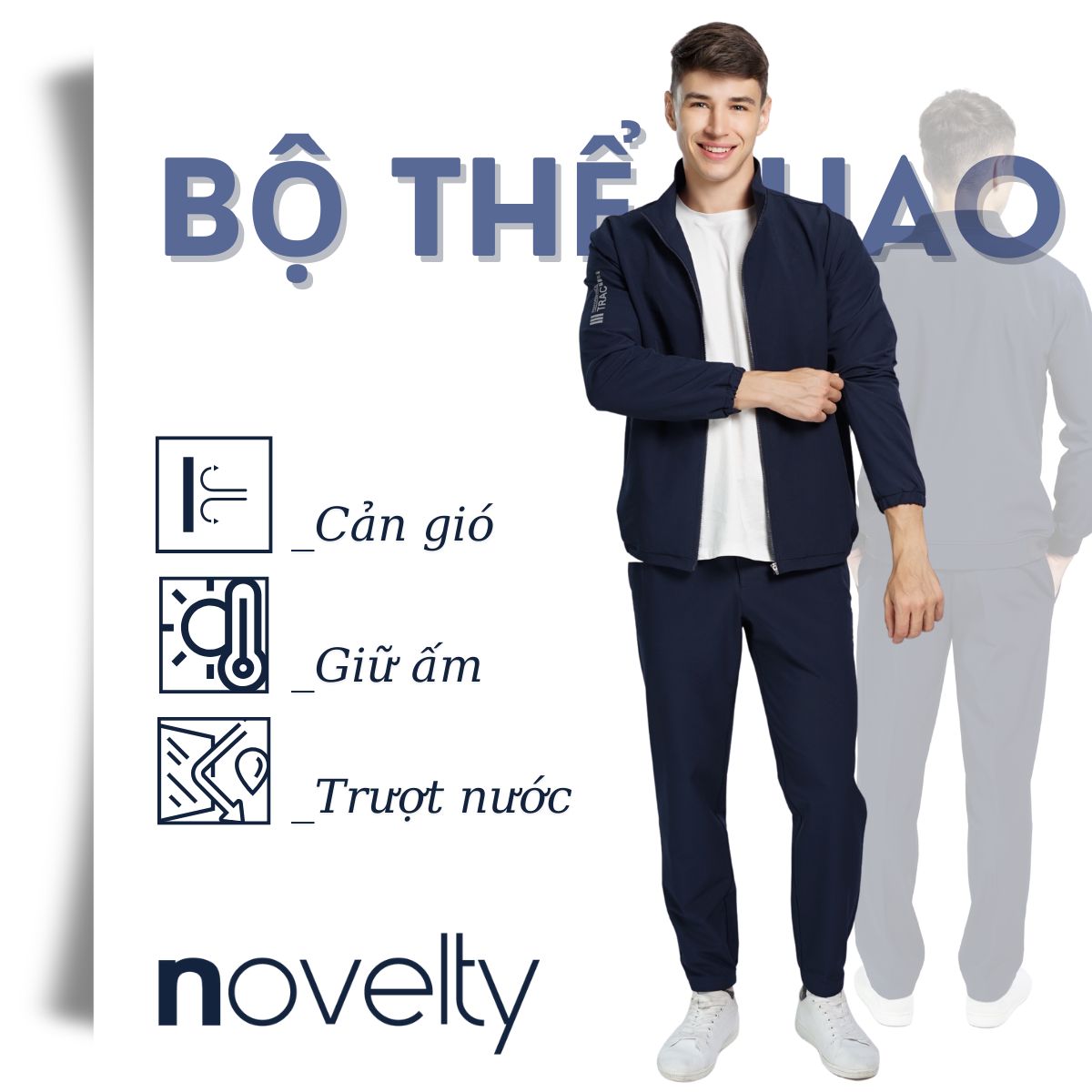 BỘ THỂ THAO NAM NOVELTY REGULAR FIT ÁO CỔ TRỤ MÀU XANH ĐEN NBTMMDMPSR250575B