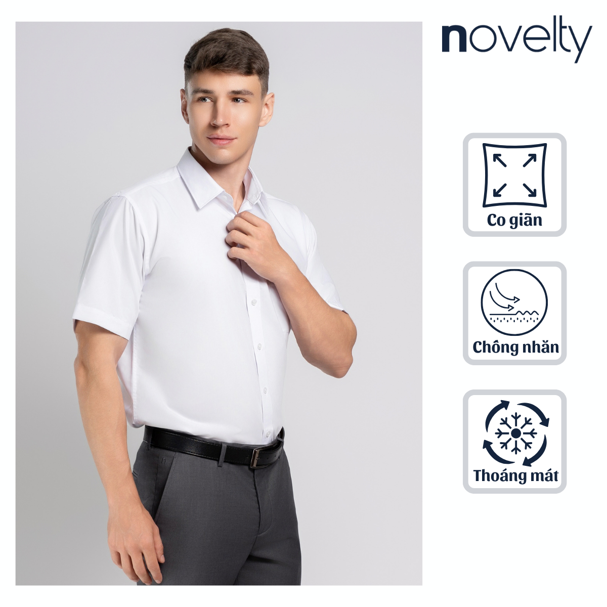 ÁO SƠ MI TRẮNG NGẮN TAY NOVELTY REGULAR FIT SPUN NSMMMWMT2R250525N